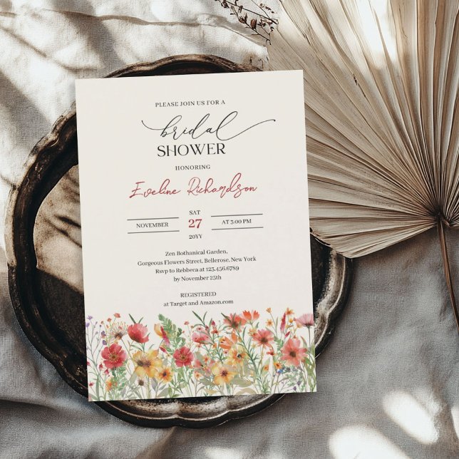 Colourful watercolor spring wildflowers bridal invitation (Colorful watercolor spring wildflowers bridal invitation)