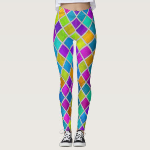 Colourful Watercolor Squares Any Colour Grid Leggings