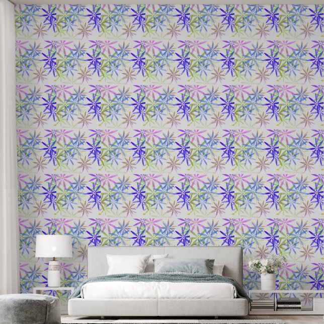 Colourful Watercolor Star-Flower Pattern Wallpaper (Bedroom)