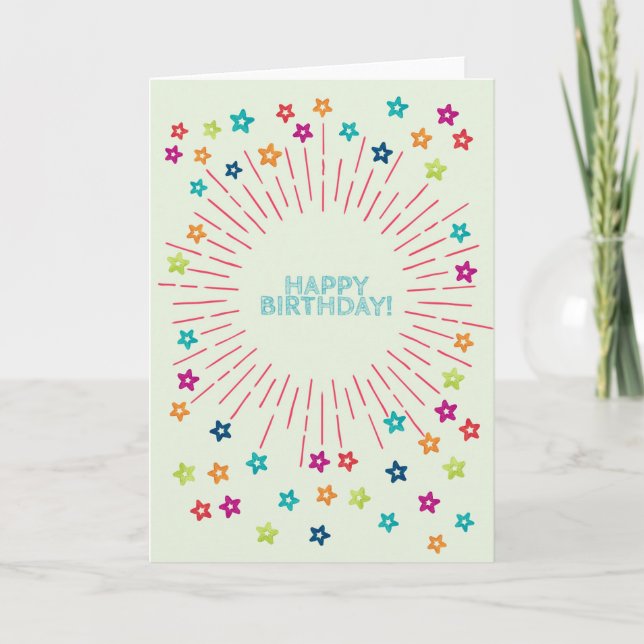 Colourful watercolor stars Happy Birthday Card (Front)