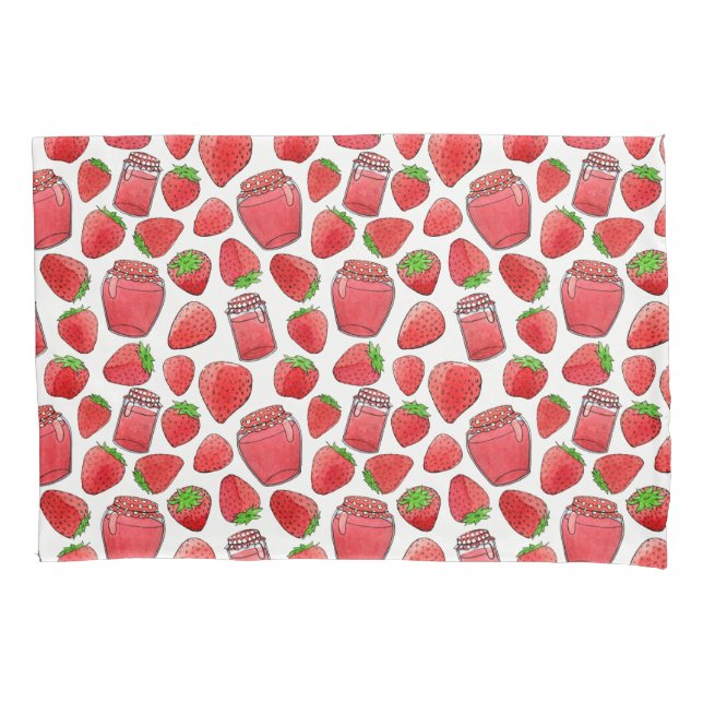 Colourful watercolor strawberries & jams pillowcase (Front)