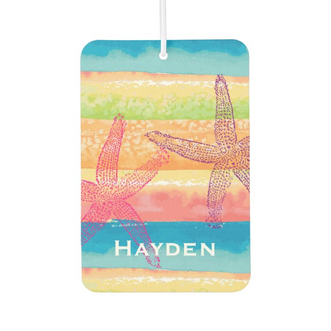Colourful Watercolor Stripes Starfish Personalised Car Air Freshener (Front)