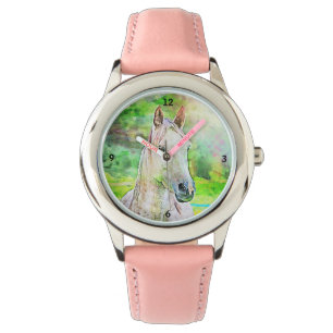 Colourful Watercolor Style Pink Horse Watch