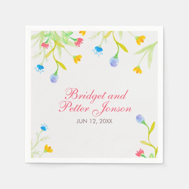 Colourful Watercolor Summer Flowers Napkin (Front)