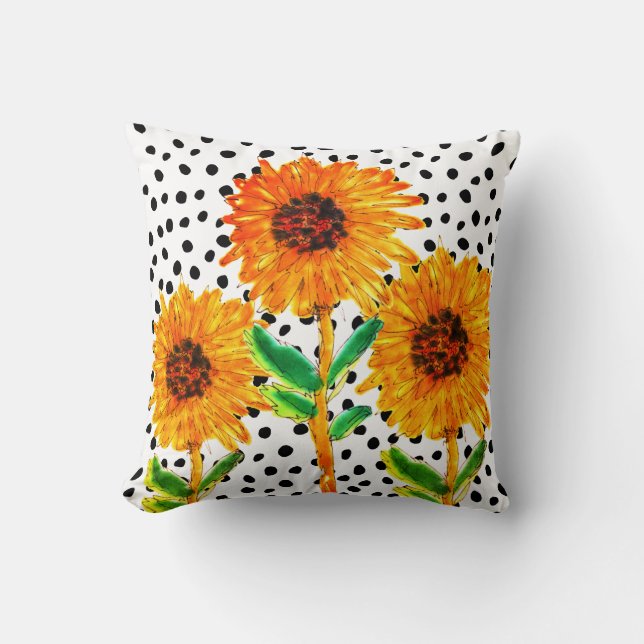 Colourful Watercolor Sunflower Pillow (Front)