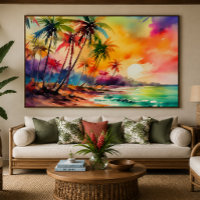 Colourful watercolor sunset Tropical XL art