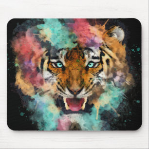 Colourful Watercolor Tiger Head Mouse Mat
