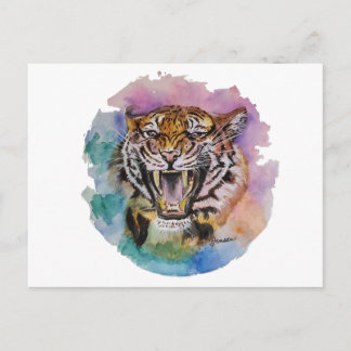 Colourful Watercolor Tiger Post Card