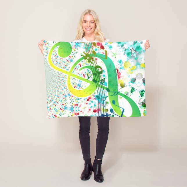 Colourful Watercolor Treble Clef Fleece Blanket (In Situ)