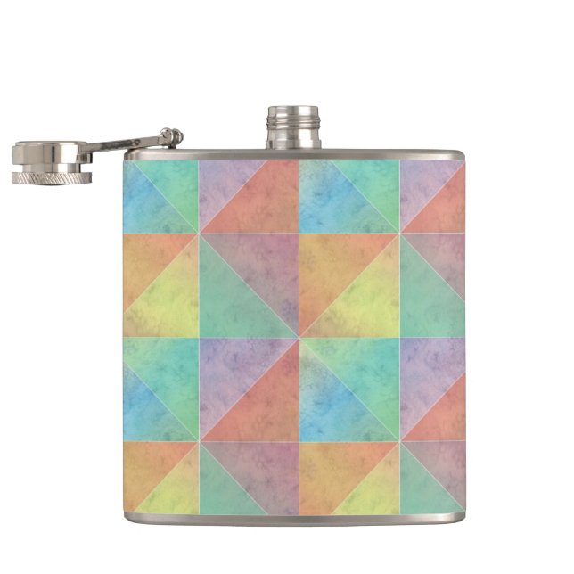 Colourful Watercolor Triangles Pattern Hip Flask (Opened)