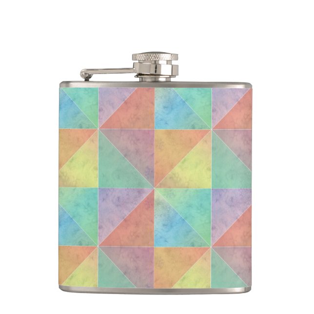 Colourful Watercolor Triangles Pattern Hip Flask (Front)