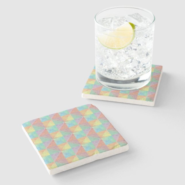 Colourful Watercolor Triangles Pattern Stone Coaster (Side)