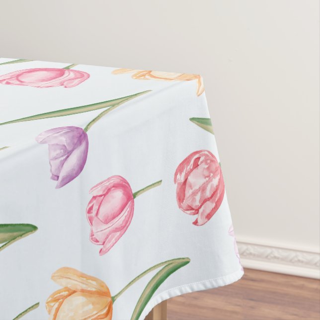Colourful Watercolor Tulips Flower Pattern Tablecloth (In Situ)