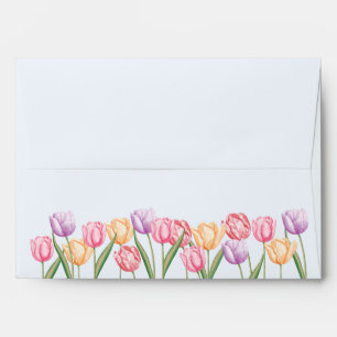 Colourful Watercolor Tulips On Light Blue Envelope