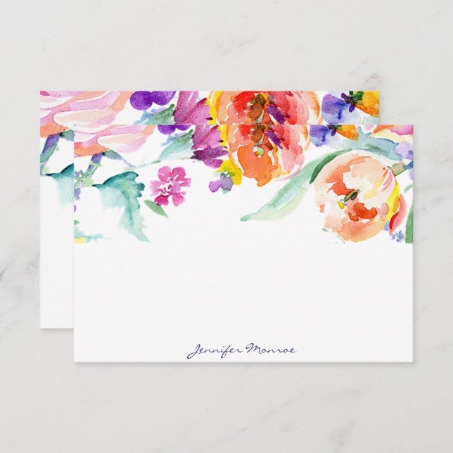 Colourful watercolor tulips personalised card (Front/Back)