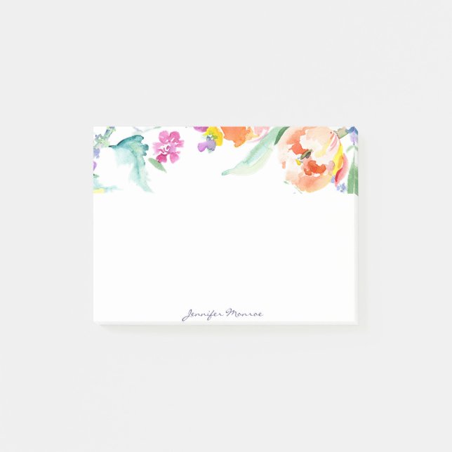 Colourful watercolor tulips personalised post-it notes (Front)