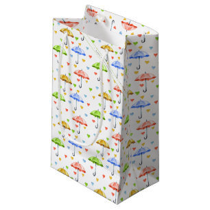 Colourful Watercolor Umbrellas and Falling Hearts Small Gift Bag