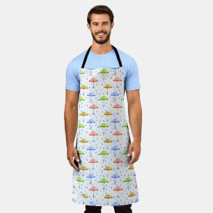 Colourful Watercolor Umbrellas and Rain Drops Fall Apron