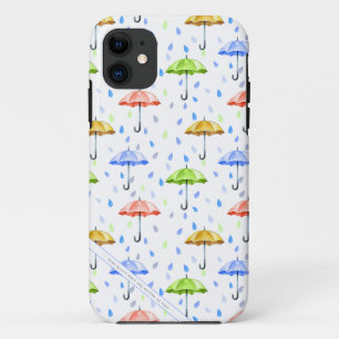 Colourful Watercolor Umbrellas and Rain Drops Fall iPhone 11 Case