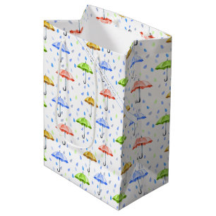 Colourful Watercolor Umbrellas and Rain Drops Fall Medium Gift Bag