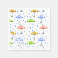Colourful Watercolor Umbrellas and Rain Drops Fall
