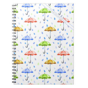 Colourful Watercolor Umbrellas and Rain Drops Fall Notebook