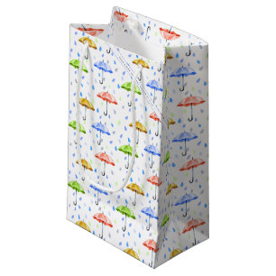 Colourful Watercolor Umbrellas and Rain Drops Fall Small Gift Bag