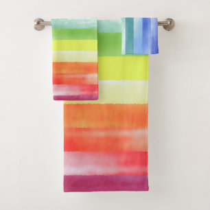 Colourful Watercolor Vertical Rainbow Pattern   Bath Towel Set
