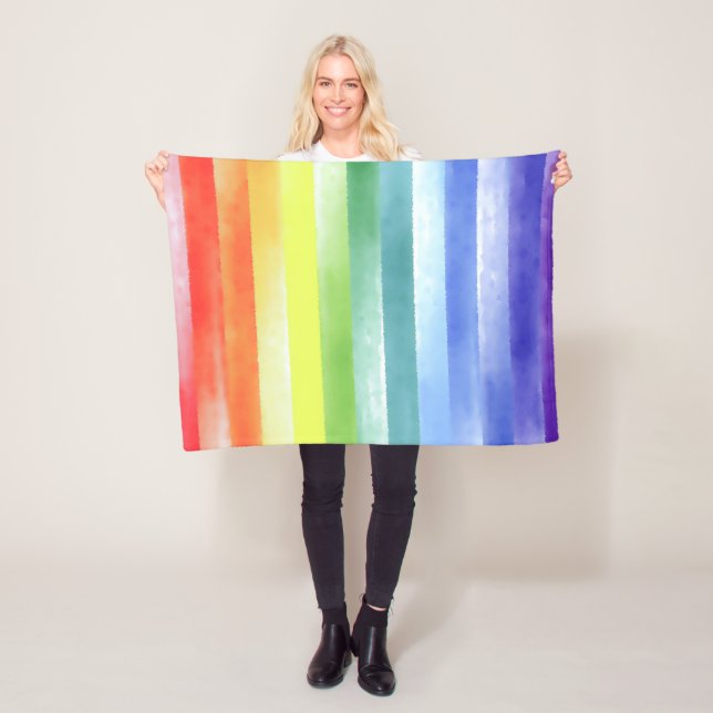 Colourful Watercolor Vertical Rainbow Pattern | Fleece Blanket (In Situ)