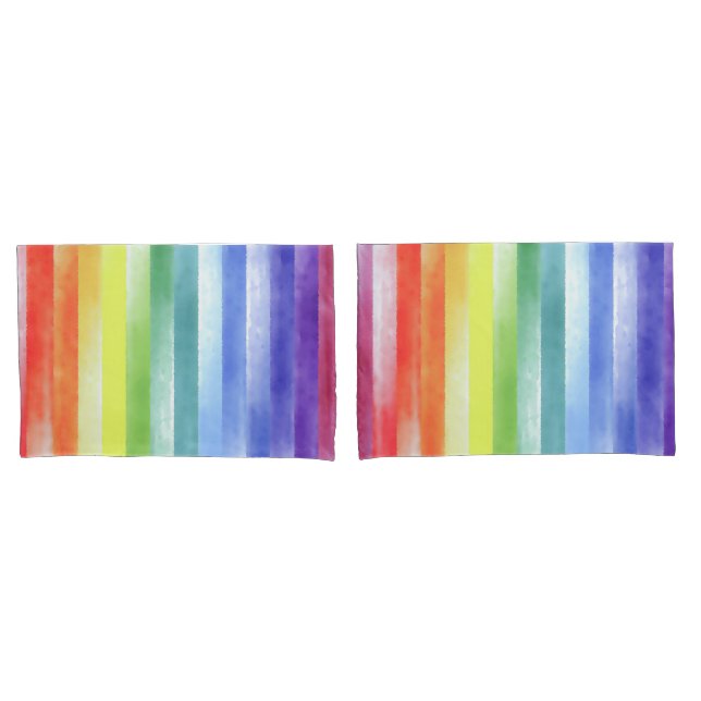 Colourful Watercolor Vertical Rainbow Pattern | Pillowcase (Front-Set)