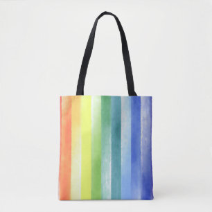 Colourful Watercolor Vertical Rainbow Pattern Tote Bag