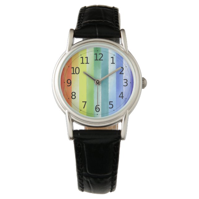 Colourful Watercolor Vertical Rainbow Pattern | Watch (Front)
