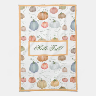 Colourful watercolor vines pumpkin patch tea towel