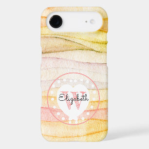Colourful Watercolor Waves Monogram White Heart