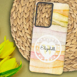 Colourful Watercolor Waves Monogram White Heart  Samsung Galaxy Case<br><div class="desc">This chic phone case features a watercolor wave background and white heart and polka dot design with first name and initial letter monogram . Personalise the text fields with a first or last name and initial, remove the text or edit using the design tool to select a font style, size,...</div>