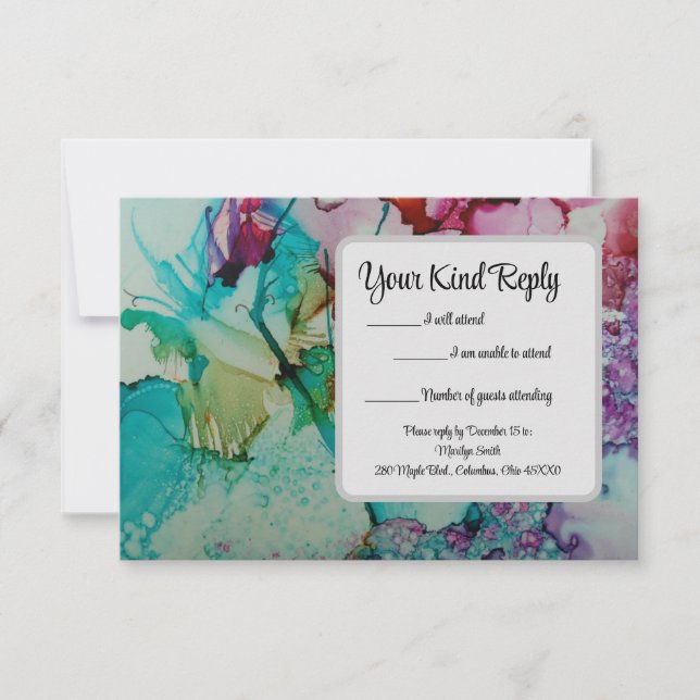 Colourful Watercolor Wedding RSVP card (Front)