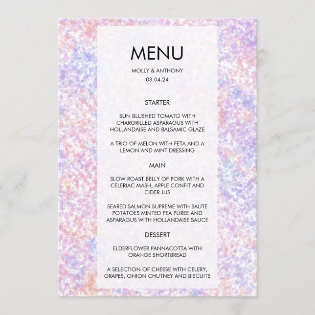 Colourful Watercolor Wedding Table Menu Card (Front)