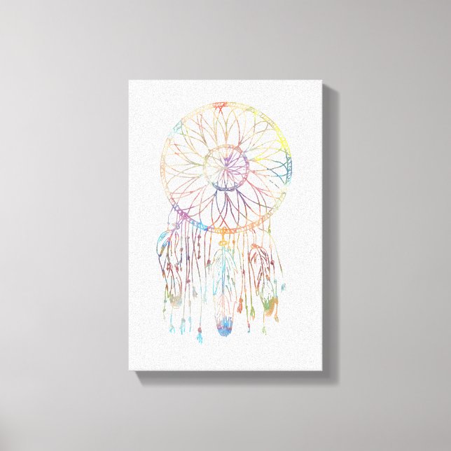 Colourful Watercolor Whimsical Dreamcatcher Canvas Print (Front)