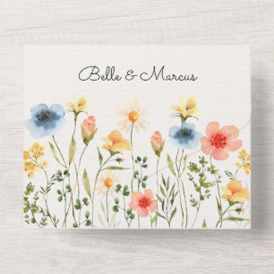 Colourful watercolor wild floral all in one invitation