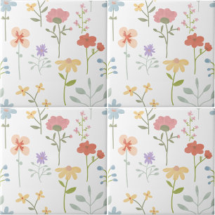 Colourful Watercolor Wild Floral Seamless Pattern Tile