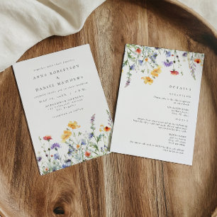 Colourful Watercolor Wildflower All in One Wedding Invitation