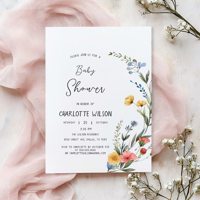 Colourful Watercolor Wildflower Baby Girl Shower Invitation (Creator Uploaded)