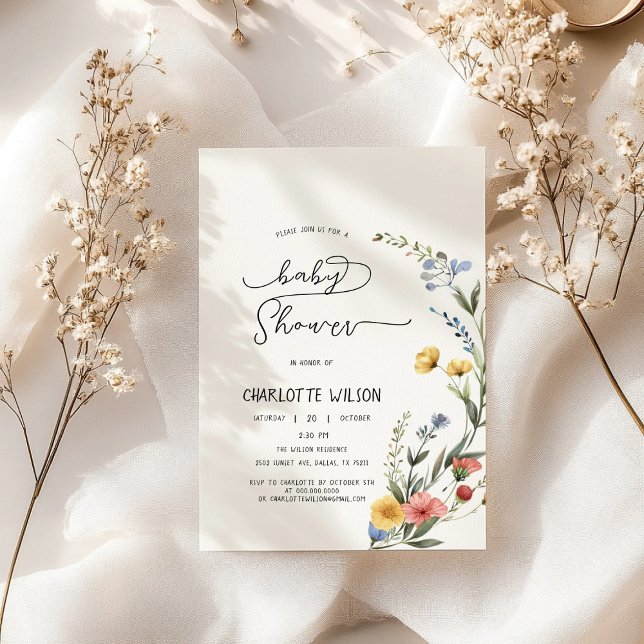 Colourful Watercolor Wildflower Baby Shower Invitation (Creator Uploaded)