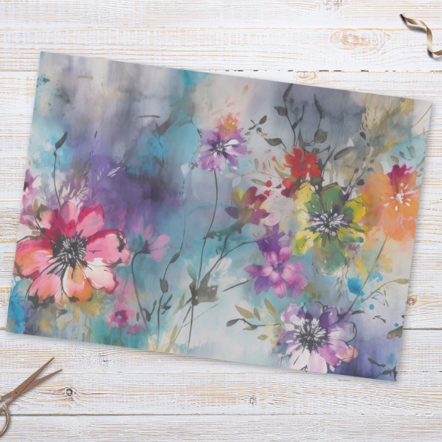 Colourful Watercolor Wildflower Botanical Pattern  Tissue Paper (Creator Uploaded)