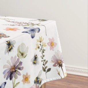Colourful Watercolor Wildflower Butterfly & Bee Tablecloth