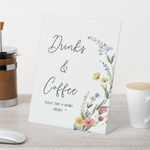 Colourful Watercolor Wildflower Drinks & Coffee Pedestal Sign