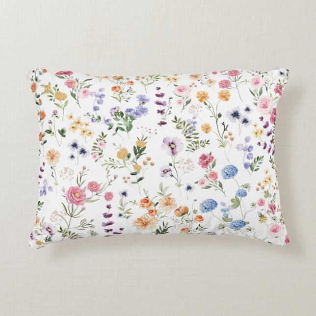 Colourful Watercolor Wildflower Floral Garden Decorative Cushion (Front)