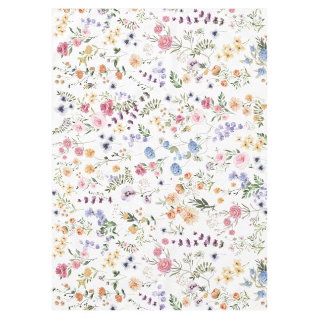 Colourful Watercolor Wildflower Floral Garden Tablecloth (Front)