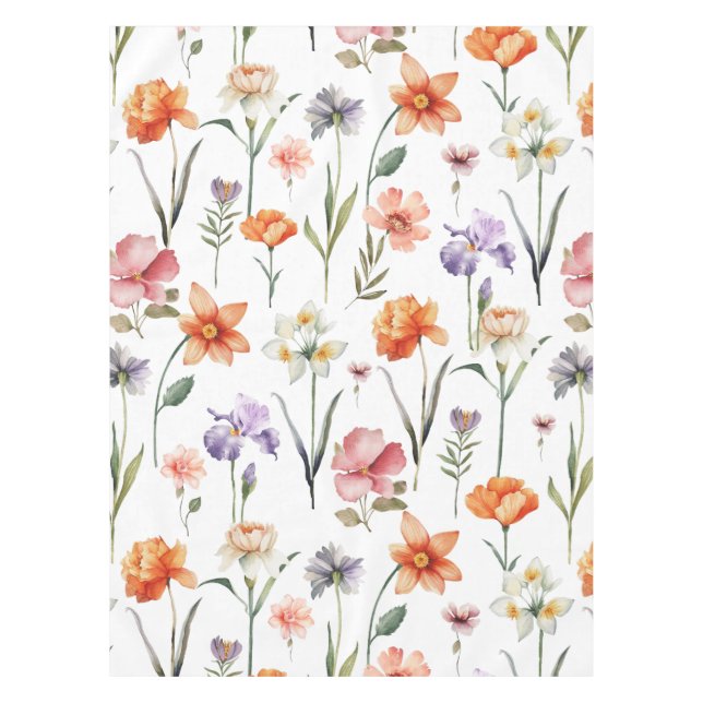 Colourful Watercolor Wildflower Floral Pattern Tablecloth (Front)