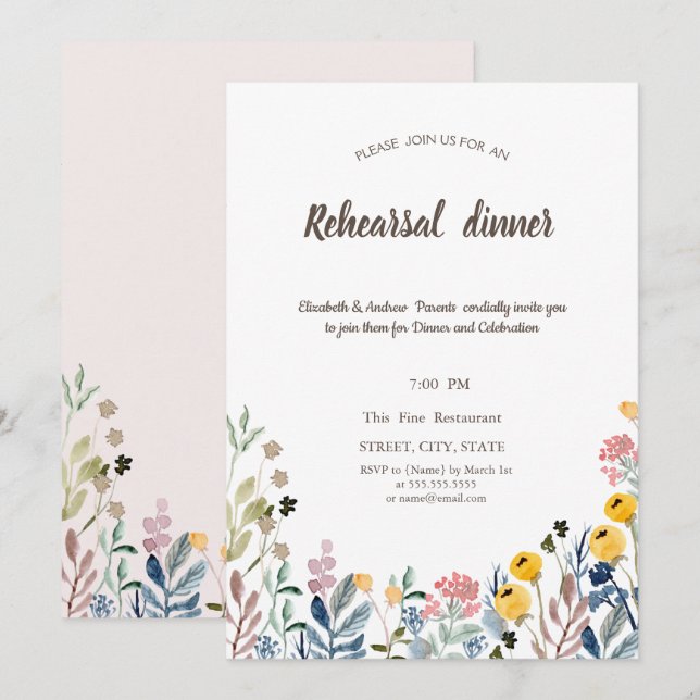 Colourful Watercolor  Wildflower Meadow  Invitation (Front/Back)
